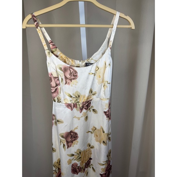 Y2K Vintage Floral Maxi Dress Spaghetti Strap Cinch Waist Bias Cut 00s-Small - Picture 3 of 6